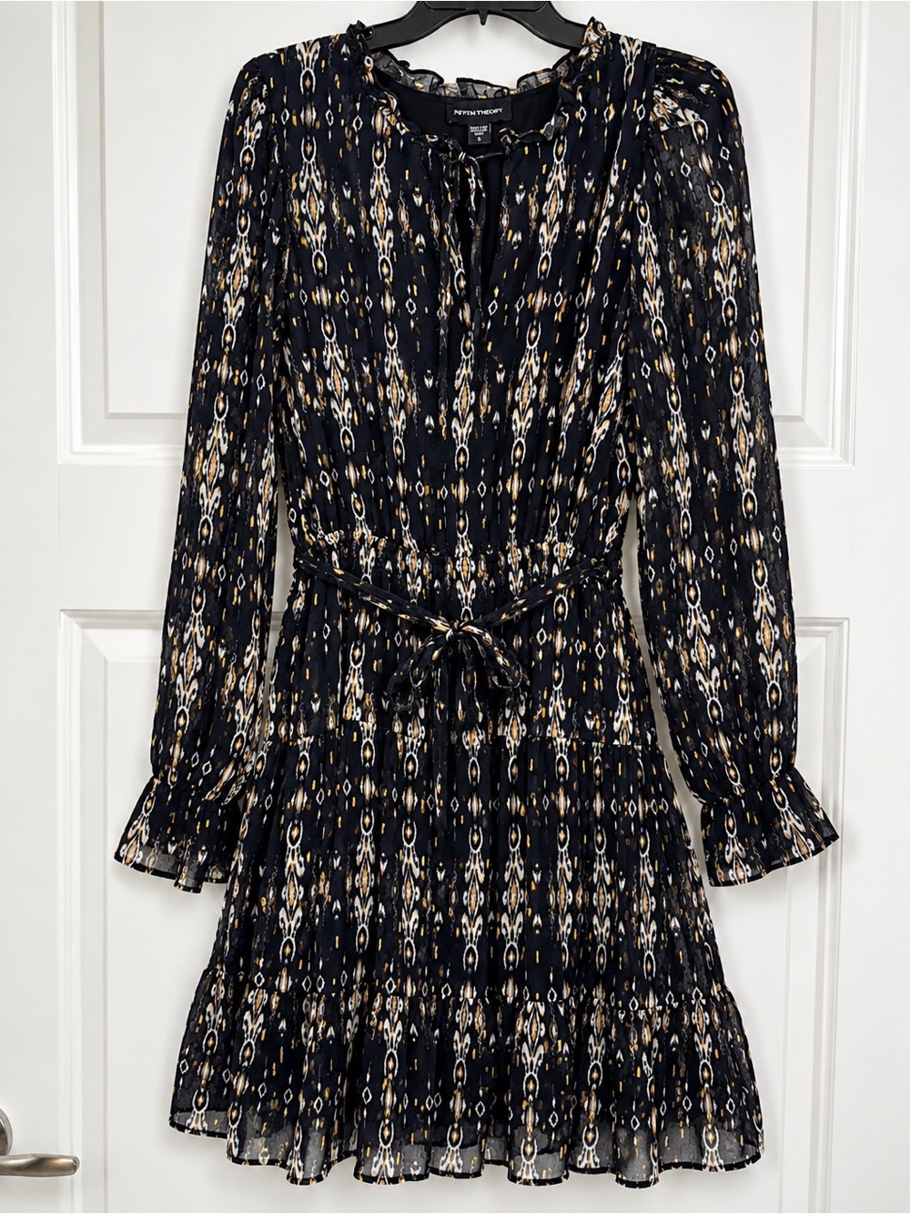 Fifteen Twenty Black Long Sleeve Printed Tiered Dress
